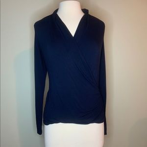 The Limited navy stretchy faux wrap top M
